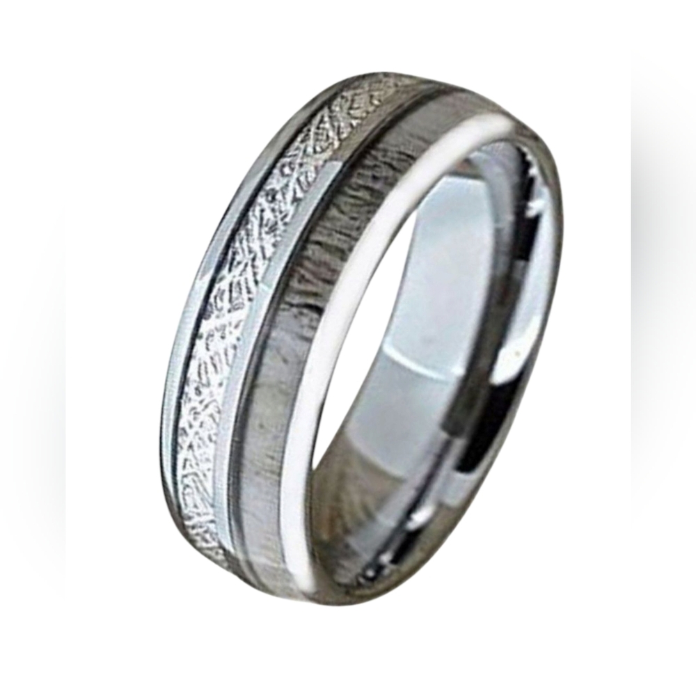 🎆Personalized Men's Real Silver Tungsten Wedding Ring Meteor Deer Antler Inlay